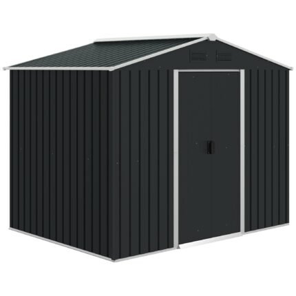 Metal Garden Shed, 7.7 x 5.7ft, Galvanised Outdoor Tool Storage with Ventilation and Sliding Doors, Grey