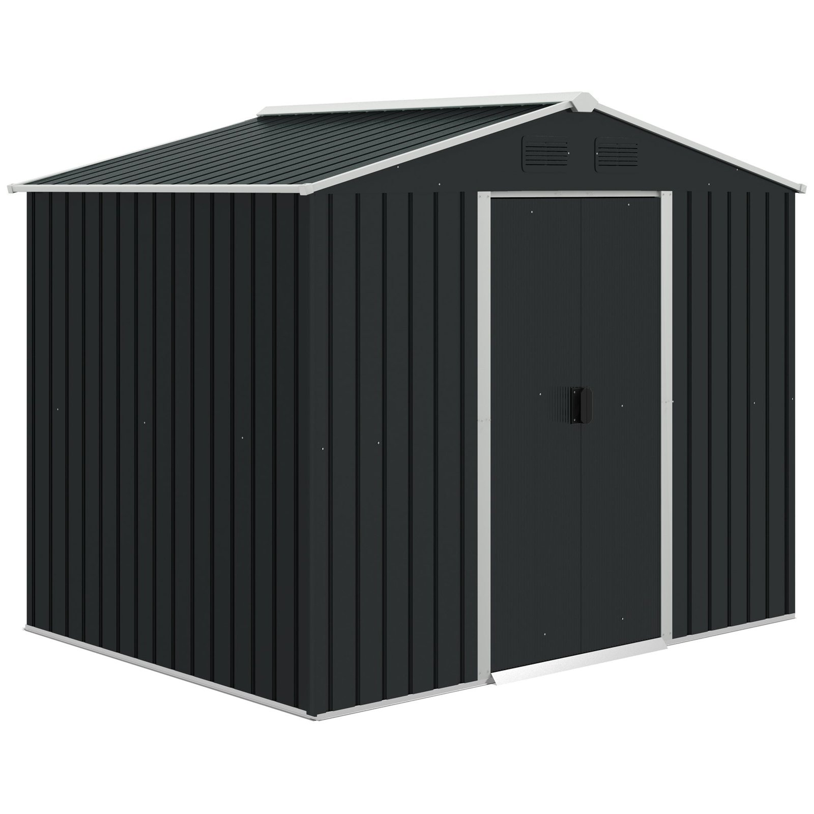Metal Garden Shed, 7.7 x 5.7ft, Galvanised Outdoor Tool Storage with Ventilation and Sliding Doors, Grey
