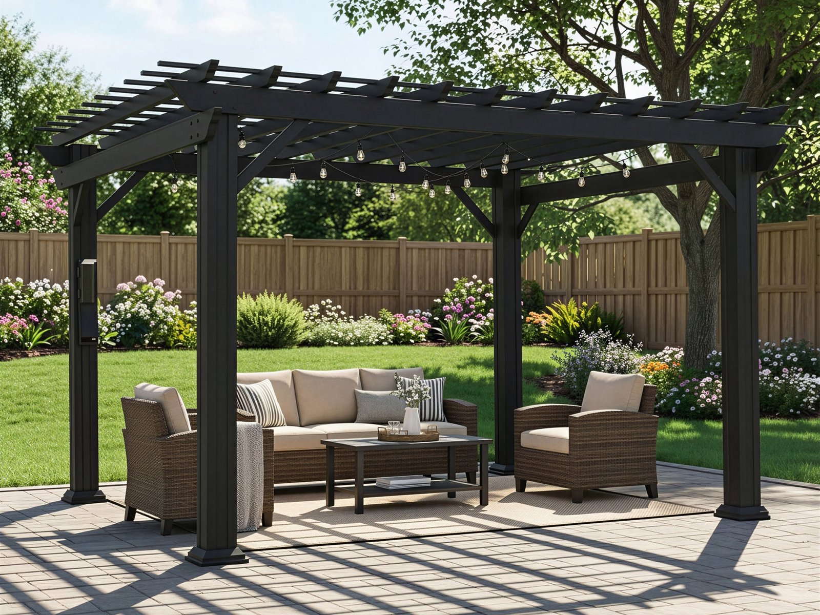 Stratford | 12x10 Steel Pergola – Black